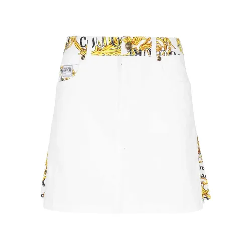 Gold Metal Button Denim Mini Skirt - Versace Jeans Couture - Modalova