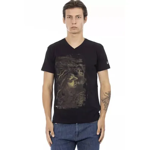 Elegant V-Neck Tee with Frontprint - Trussardi - Modalova
