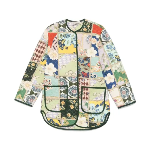 Sage Green Graphic Print Quilted Jacket - Alemais - Modalova