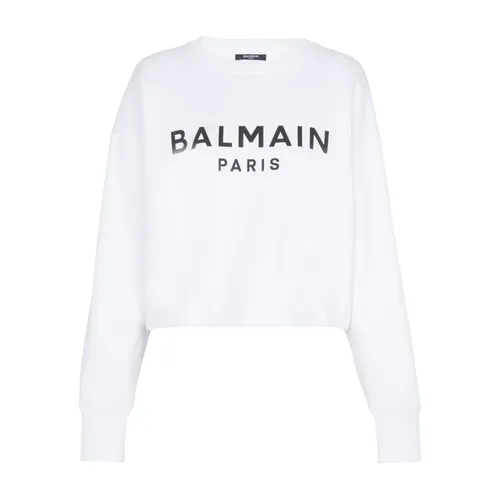White Logo Print Crew Neck Sweater - Balmain - Modalova