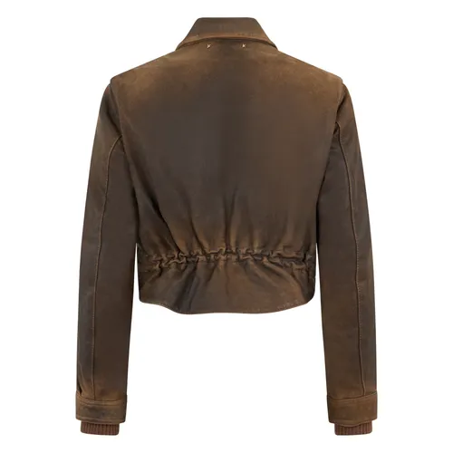 Cropped Leather Biker Jacket - Golden Goose - Modalova