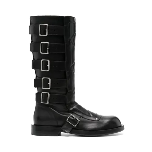 Black Leather Side Zip Buckle Boots - Ann Demeulemeester - Modalova