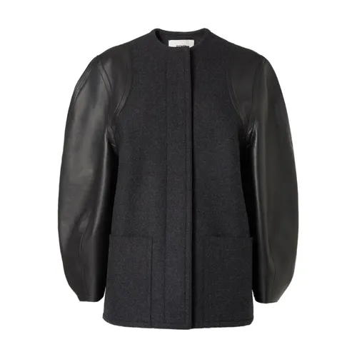 Grey Wool Leather Puff Sleeve Coat - Fendi - Modalova