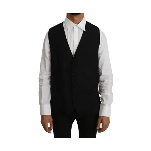Black Wool V-Neck Formal Vest - Dolce & Gabbana - Modalova