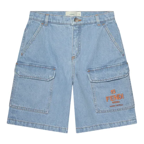 Blue Logo Denim Shorts - Fendi - Modalova