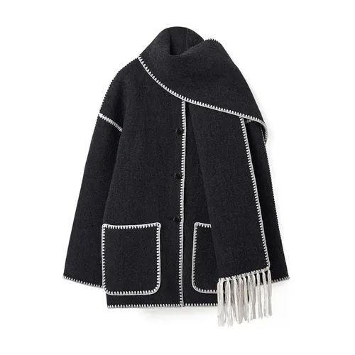 Embroidered Scarf Jacket Dark Grey - TotêMe - Modalova