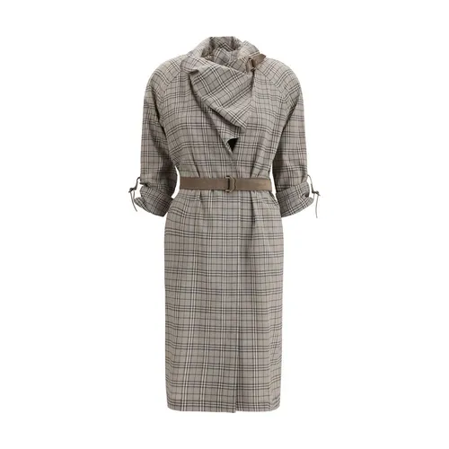 Wool Check Dress with Shawl Collar - Burberry - Modalova