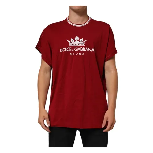 Maroon LogoCrown Cotton T-shirt - Dolce & Gabbana - Modalova