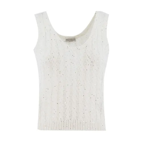 Linen Top with Sequins - Brunello Cucinelli - Modalova