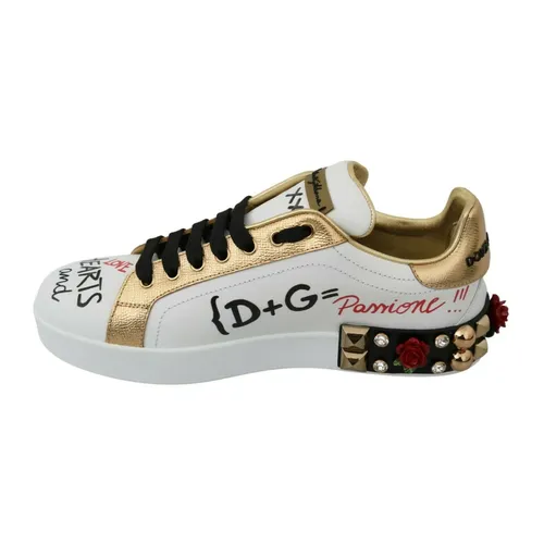 White Roses Sequined Crystal Sneakers - Dolce & Gabbana - Modalova