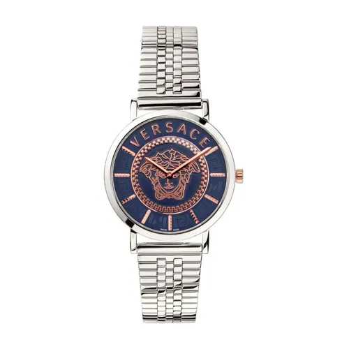 Essential Blue Silver Watch - Versace - Modalova