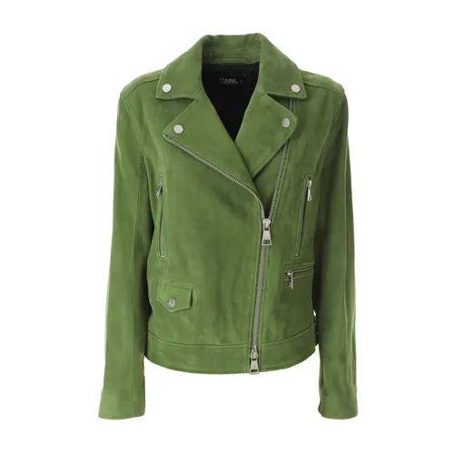 Suede Leather Biker Jacket - Karl Lagerfeld - Modalova