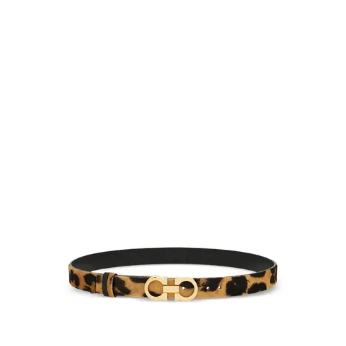 Beige Gancini Buckle Belt with Holes - Ferragamo - Modalova