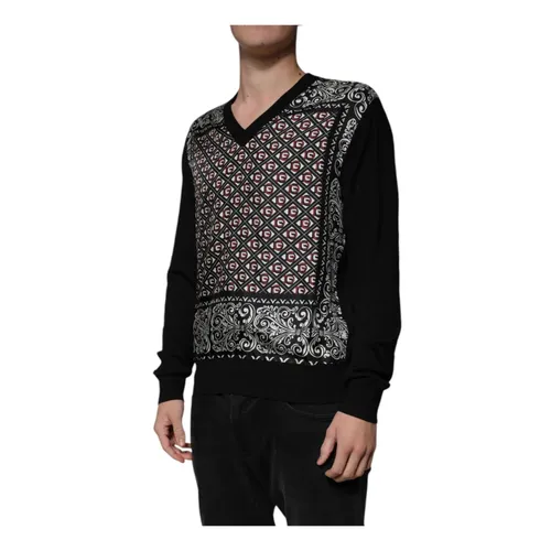 Black Wool V-neck Logo Sweater - Dolce & Gabbana - Modalova