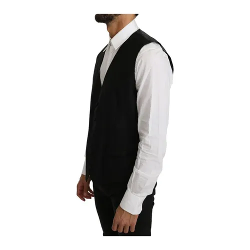 Black Wool V-Neck Formal Vest - Dolce & Gabbana - Modalova