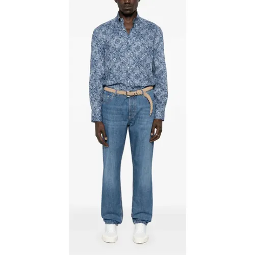 Paisley Print Navy Blue Shirt - Brunello Cucinelli - Modalova