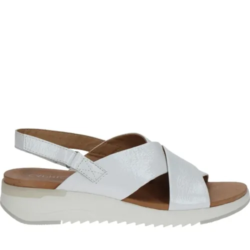White Leather Flat Sandals - Caprice - Modalova