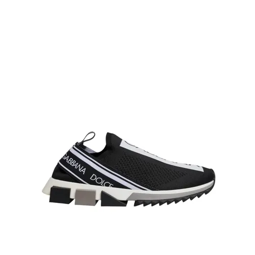 Black White Slip-On Knit Sneaker - Dolce & Gabbana - Modalova