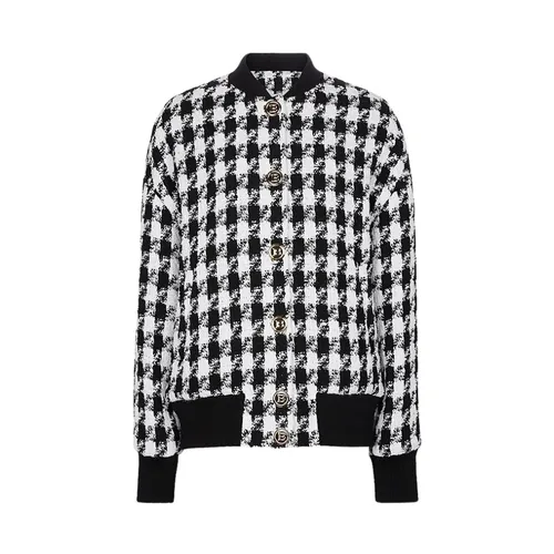 Black and White Houndstooth Bomber Jacket - Balmain - Modalova