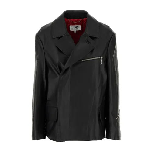 Giacca in pelle nera - MM6 Maison Margiela - Modalova
