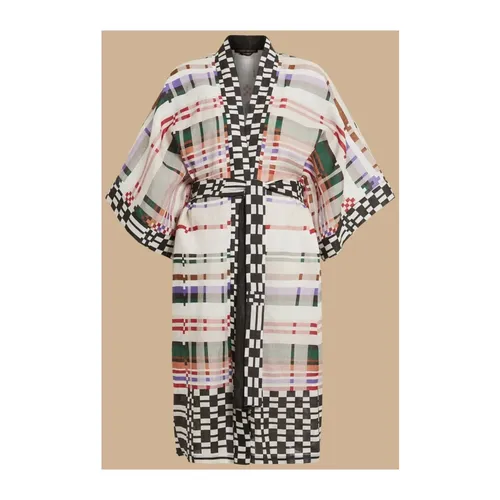 Kimono in Lino con Motivo - Marina Rinaldi - Modalova