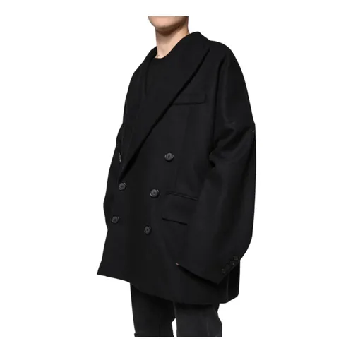 Black Wool Coat Jacket with Button Closure - Dolce & Gabbana - Modalova