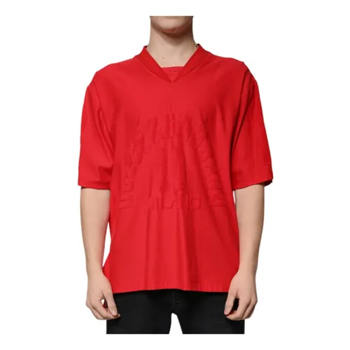 Red V-neck Cotton T-shirt - Dolce & Gabbana - Modalova