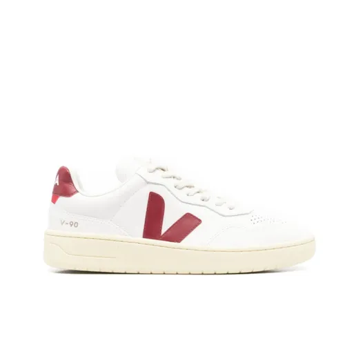 Leather Sneakers with Red Logo - Veja - Modalova