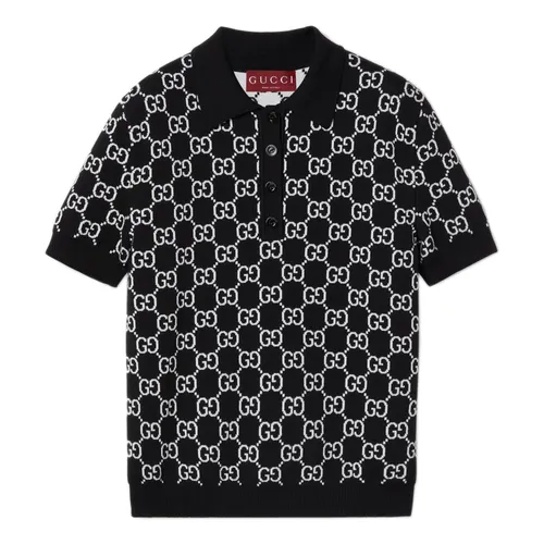 Reversible Wool Polo Black Short Sleeves - Gucci - Modalova