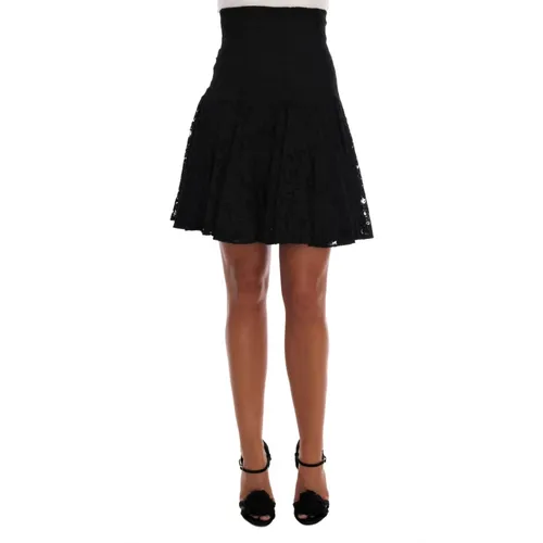 Black Floral Cutout Lace A-Line Skirt - Dolce & Gabbana - Modalova