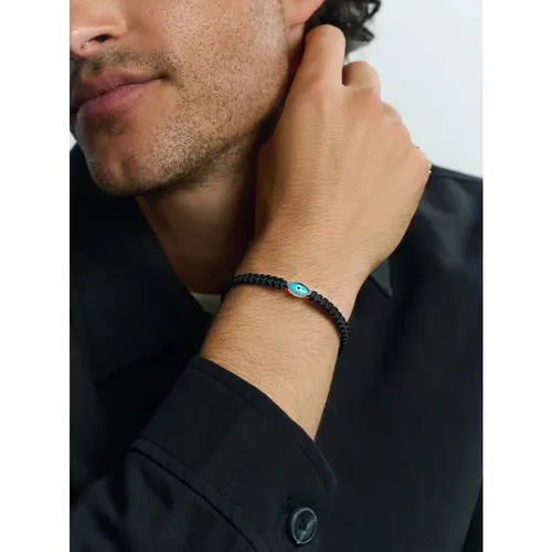 Men's Black String Bracelet with Silver Evil Eye - Nialaya - Modalova