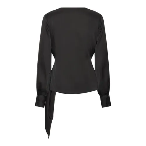 Blusa Nera con Drappeggio e Maniche Lunghe - Karmamia - Modalova