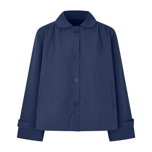Elegant Dark Blue Jacket with Round Collar - Lollys Laundry - Modalova