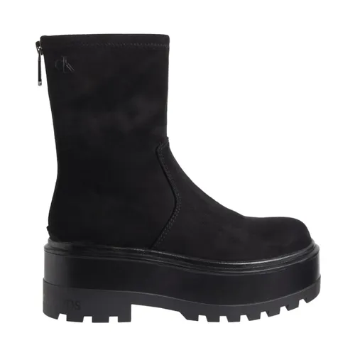 Black Zip Flatform Ankle Booties - Calvin Klein Jeans - Modalova