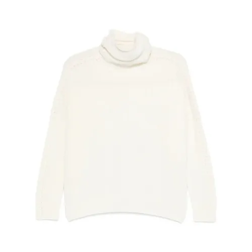 White Cable Knit Turtleneck Sweater - Kujten - Modalova