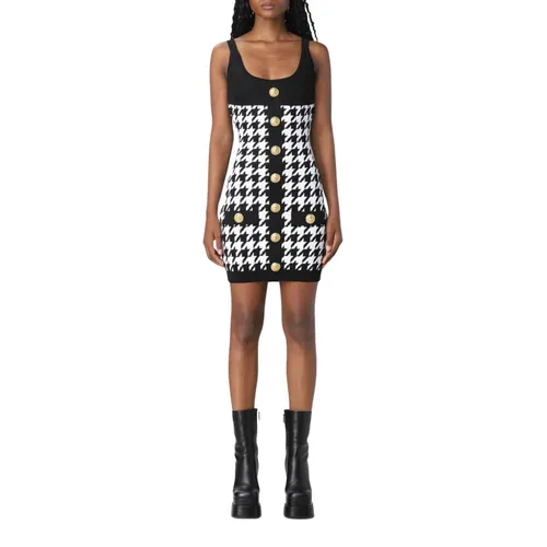 Chic Houndstooth Knit Mini Dress - Balmain - Modalova