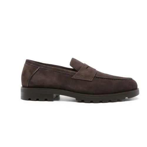 Shearling Lined Coffee Brown Loafers - Santoni - Modalova