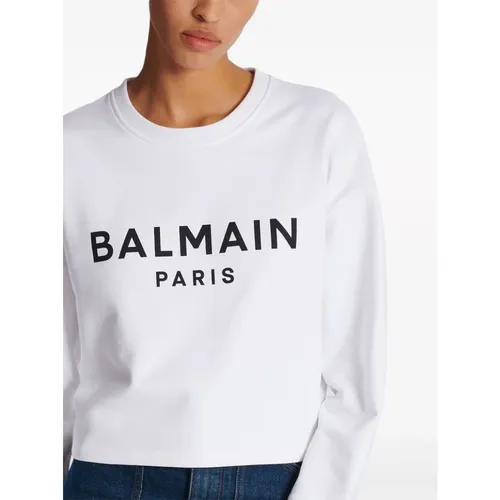 White Logo Print Crew Neck Sweater - Balmain - Modalova