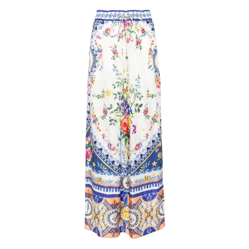 Silk Drawstring Trousers White Elasticated Pockets - Camilla - Modalova