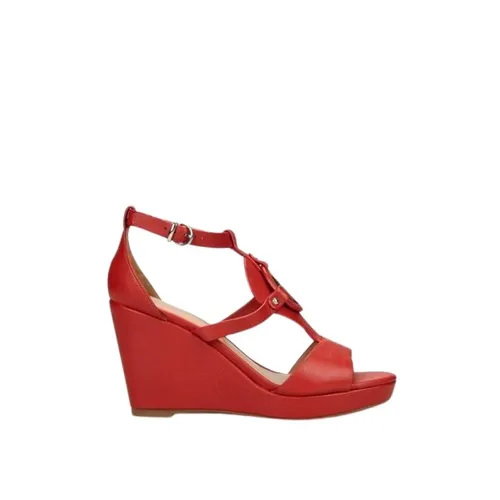 Red Leather Wedge Sandals - Emporio Armani - Modalova