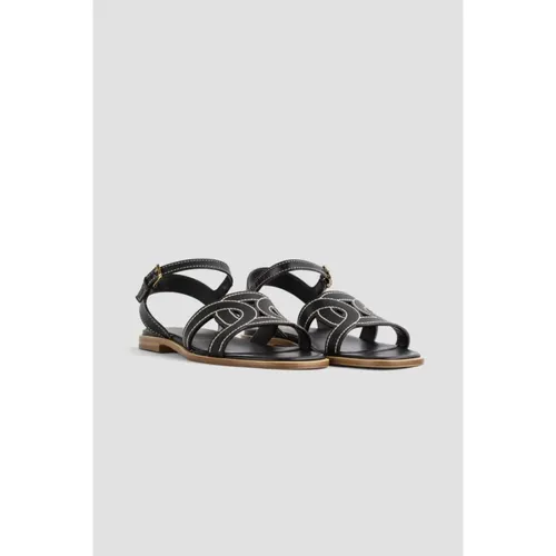 Black Leather Flat Sandals - Tod's - Modalova