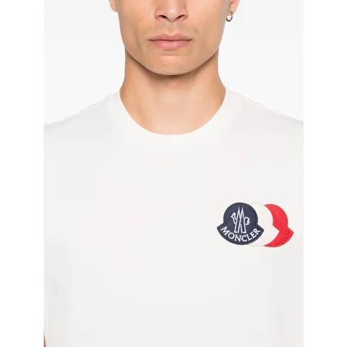 White Logo Patch Crew Neck T-shirt - Moncler - Modalova