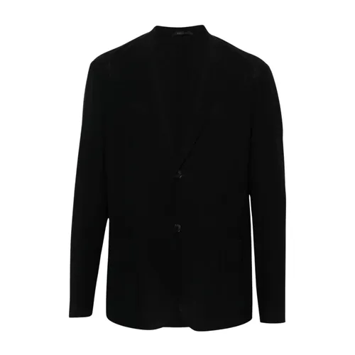 Navy Blue Wool Jacket Notched Lapels - Giorgio Armani - Modalova