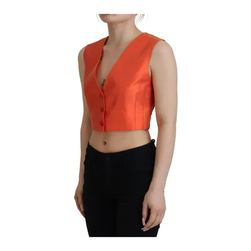 Silk Logo Button Waistcoat Orange - Dolce & Gabbana - Modalova