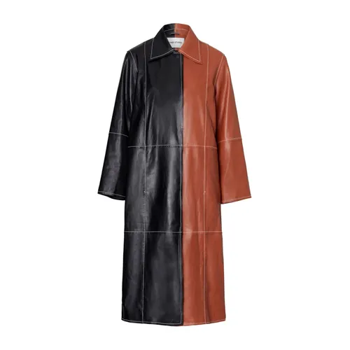 Contrasting Leather Coat - Stand Studio - Modalova