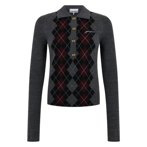 Knitted Polo Shirt - Ganni - Modalova