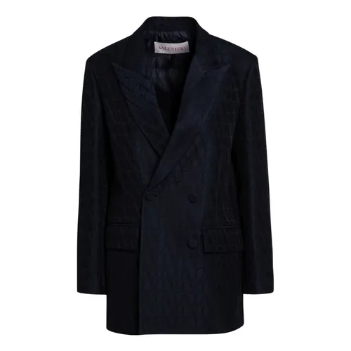 Blue Wool Silk Jacket - Valentino - Modalova