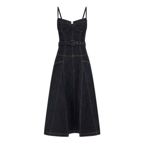 Indigo Denim Flared Midi Dress - Self Portrait - Modalova