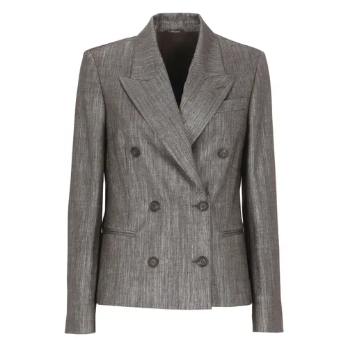 Brown Lurex Blazer Peak Lapel Jacket - Brunello Cucinelli - Modalova