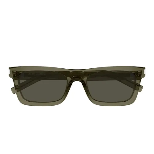 Rectangular Brown Sunglasses with Grey Lenses - Saint Laurent - Modalova